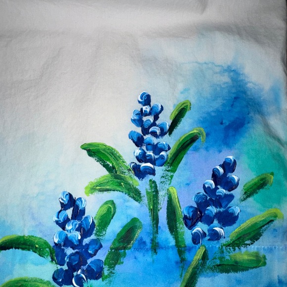 J.Crew Bluebonnet Watercolor Floral Pom Pom Trim Square Neck Top White Blue - Picture 4 of 8